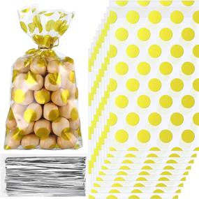 img 4 attached to 200-Piece Gold Polka Dot Cellophane Bags with Twist Ties - Ideal Party Treat Candy Bags, Cookie Snack Wrapping, Wedding Gift - 8.3 x 5.1 x 1.6 Inch - Party Supplies