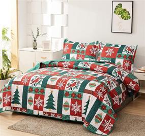 img 2 attached to Full/Queen Size Red Green Christmas Plaid Quilts: Soft Lightweight Reversible Snowflake Christmas Tree Bedspread Coverlet with Bird Print; Xmas Plaid Patchwork Bedding Set Including Pillow Shams