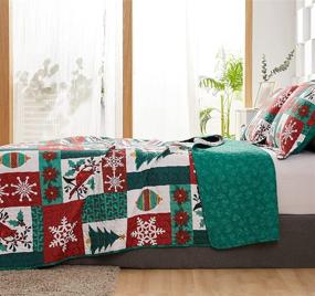 img 3 attached to Full/Queen Size Red Green Christmas Plaid Quilts: Soft Lightweight Reversible Snowflake Christmas Tree Bedspread Coverlet with Bird Print; Xmas Plaid Patchwork Bedding Set Including Pillow Shams