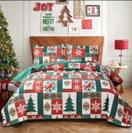 full/queen size red green christmas plaid quilts: soft lightweight reversible snowflake christmas tree bedspread coverlet with bird print; xmas plaid patchwork bedding set including pillow shams logo