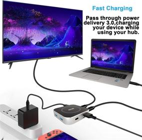 img 1 attached to 🔌 USB C Hub Multiport Adapter - 8 in 1 with Ethernet Port/Display Port, 4K@60hz HDMI/DP, USB 3.0, Earphone, TF Card Reader