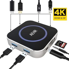 img 4 attached to 🔌 USB C Hub Multiport Adapter - 8 in 1 with Ethernet Port/Display Port, 4K@60hz HDMI/DP, USB 3.0, Earphone, TF Card Reader