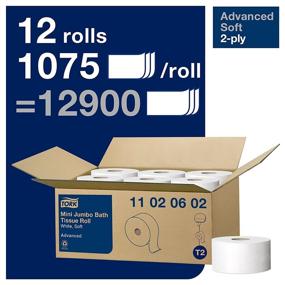 img 3 attached to 🧻 Tork Soft Mini Jumbo 2-Ply Toilet Paper Roll, White T2, Advanced, Pack of 12 (1075 Sheets per Roll) - 11020602