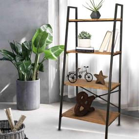 img 1 attached to 📚 Blissun 4-Tier Ladder Shelf: Stylish Hazelnut Brown Bookshelf & Storage Rack for Office, Bathroom, Living Room