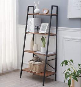 img 4 attached to 📚 Blissun 4-Tier Ladder Shelf: Stylish Hazelnut Brown Bookshelf & Storage Rack for Office, Bathroom, Living Room