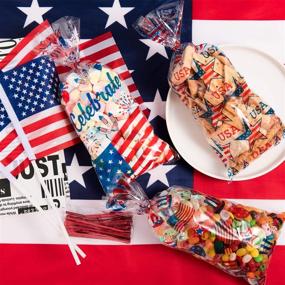 img 2 attached to 🎆 Whaline 150Pcs Patriotic Cello Bag Set: 3 Style Candy Cellophane Bags with Red Twist Tie, Ideal 4th of July Gifts, Party Favors, and Treat Bags for Sports Events and Independence Day Party Table Settings