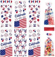 🎆 whaline 150pcs patriotic cello bag set: 3 style candy cellophane bags with red twist tie, ideal 4th of july gifts, party favors, and treat bags for sports events and independence day party table settings logo