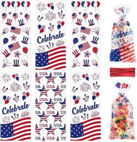 img 4 attached to 🎆 Whaline 150Pcs Patriotic Cello Bag Set: 3 Style Candy Cellophane Bags with Red Twist Tie, Ideal 4th of July Gifts, Party Favors, and Treat Bags for Sports Events and Independence Day Party Table Settings