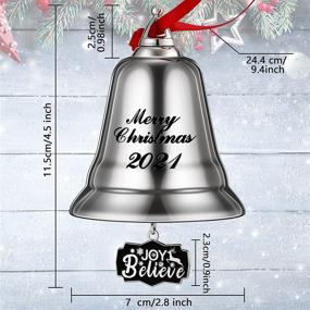 img 3 attached to 🔔 2021 Annual Large Silver Christmas Bell Ornament - Merry Christmas Bell Ornaments Engraved with Red Ribbon Hanging Xmas Joy Believe Sign for Christmas Tree, Fireplace and Wall Decoration