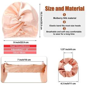 img 3 attached to 🌙 6-Piece Silk Hair Bonnet & Scrunchy Set for Sleeping - Soft Silk Hair Wrap, Sleep Cap & Ponytail Holder Combo (Pink, Black, Rose Gold)