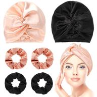 🌙 6-piece silk hair bonnet & scrunchy set for sleeping - soft silk hair wrap, sleep cap & ponytail holder combo (pink, black, rose gold) logo