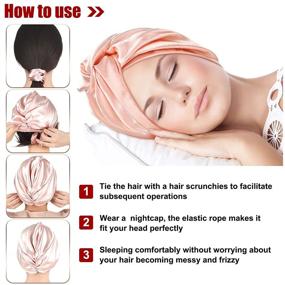 img 2 attached to 🌙 6-Piece Silk Hair Bonnet & Scrunchy Set for Sleeping - Soft Silk Hair Wrap, Sleep Cap & Ponytail Holder Combo (Pink, Black, Rose Gold)