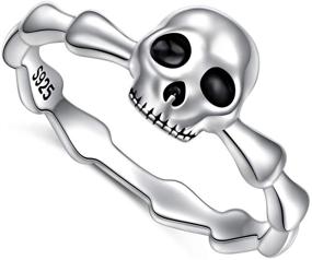 img 4 attached to 💀 925 Sterling Silver Gothic Skull Vintage Antique Style Biker Cocktail Party Ring - Death Rock and Roll Halloween Jewelry, Size 5-10