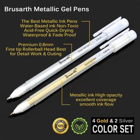 img 1 attached to Набор гелевых ручек Brusarth Fine Point Metallic Premium - золотые и серебряные чернила для художников, 0,8 мм перья - отлично подходят для черного рисования на бумаге, письма, скетчей, иллюстраций - 6 штук в упаковке.