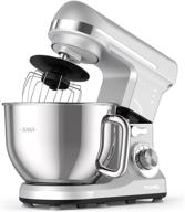 🍲 fimei stand mixer: 5.5 qt food mixer with stainless steel bowl, 6-speed, tilt-head, dough hook, beater, whisk - lower noise, anti-slip (silver) logo