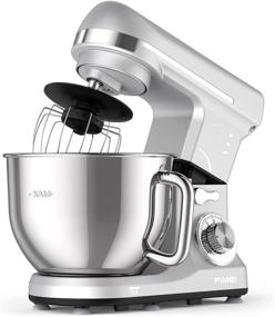 img 4 attached to 🍲 FIMEI Stand Mixer: 5.5 Qt Food Mixer with Stainless Steel Bowl, 6-Speed, Tilt-Head, Dough Hook, Beater, Whisk - Lower Noise, Anti-Slip (Silver)