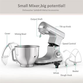 img 3 attached to 🍲 FIMEI Stand Mixer: 5.5 Qt Food Mixer with Stainless Steel Bowl, 6-Speed, Tilt-Head, Dough Hook, Beater, Whisk - Lower Noise, Anti-Slip (Silver)
