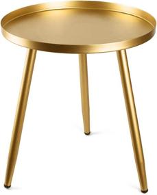 img 4 attached to 🌟 Gold Round Metal Side Table for Indoor or Outdoor Use - Anti-Rust & Waterproof Nightstand/Sofa Table, Outdoor Side Table Round, Accent Coffee Table (Gold3)