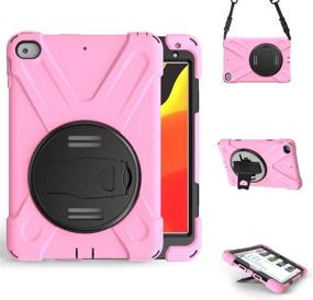 img 4 attached to 📱 TSQ Pink iPad Mini 5th Generation Case with Stand - Shockproof, Rugged, Heavy Duty Protective Carrying Case with Hand Handle Grip and Shoulder Strap for Kids Girls - Compatible with iPad Mini 4 & 5