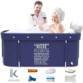 img 4 attached to 🛀 Kiseely Portable Foldable Bathtub for 2 People, Large Family Soaking Spa Tub, Maintains Optimal Hot & Cold Temperatures, 47.3X21.7X19.7inch, Blue Style