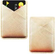 📱 convenient obbii 2 pack rose gold pu leather card holder for back of phone - stick-on credit card wallet pockets for iphone and android smartphones logo