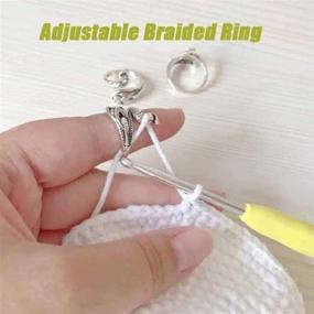 img 2 attached to Enhance Crocheting Speed with Adjustable Knitting Loop Crochet Accessories - Hand-Made Silver-Plated Copper Rings, Advanced Peacock Rings, & Yarn Guide Finger Holder Knitting Thimble (3pcs)