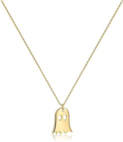 img 4 attached to Pencros Dainty Pumpkin Ghost Hammered Coin Pendant Necklace, 18K Gold Plated Delicate Chain - Minimalist Halloween Jewelry, Perfect Gift for Friends