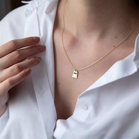 img 3 attached to Pencros Dainty Pumpkin Ghost Hammered Coin Pendant Necklace, 18K Gold Plated Delicate Chain - Minimalist Halloween Jewelry, Perfect Gift for Friends