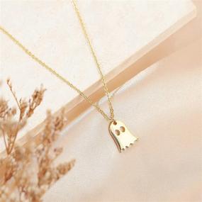 img 1 attached to Pencros Dainty Pumpkin Ghost Hammered Coin Pendant Necklace, 18K Gold Plated Delicate Chain - Minimalist Halloween Jewelry, Perfect Gift for Friends