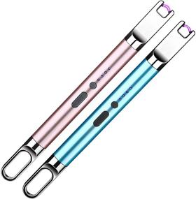img 4 attached to 🕯️ 2-Pack Электрический перезаряжаемый USB зажигалка для свечей - длинная плазменная зажигалка с дисплеем батареи, защитным выключателем, вешалкой - идеально подходит для кемпинга, гриля с использованием свечи - варианты синий и розовое золото.