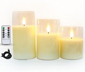 img 4 attached to 🕯️ Rechargeable Flameless Candles - Real Wax Pillars with Ivory Dripless Design, LED Flickering Technology, and 10-Key Remote Control