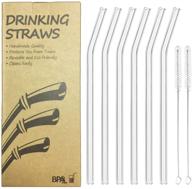 🌱 eco-friendly reusable bent glass drinking straws, set of 6 with 2 cleaning brushes | shatter resistant, bpa free, non-toxic | transparent 8'' x 10mm logo