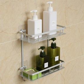 img 2 attached to Hawsam No Drill Bathroom Shelves, Aluminum 2 Tier Shower Shelf Caddy Adhesive Storage Basket for Shampoo (Square) - Improve Your Bathroom Organization