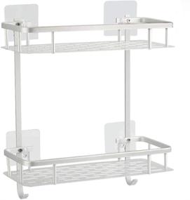 img 4 attached to Hawsam No Drill Bathroom Shelves, Aluminum 2 Tier Shower Shelf Caddy Adhesive Storage Basket for Shampoo (Square) - Improve Your Bathroom Organization