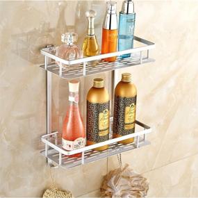 img 3 attached to Hawsam No Drill Bathroom Shelves, Aluminum 2 Tier Shower Shelf Caddy Adhesive Storage Basket for Shampoo (Square) - Improve Your Bathroom Organization