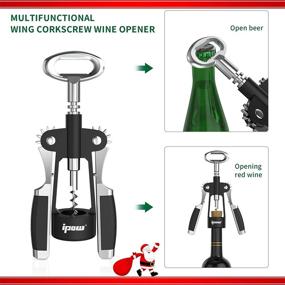 img 2 attached to IPOW 2-in-1 Wing Corkscrew Wine Bottle Opener - Manual Wine Cork Opener and Beer Cap Remover Kit for Experts or Home Usage