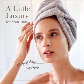 img 2 attached to 🚿 Hair Drying Turban - Luxurious Anti-Frizz Hair Towel Wrap for Rapid-Dry; Ultra Soft, Quick Drying, Absorbent Charcoal Fiber with Coconut Shell Button