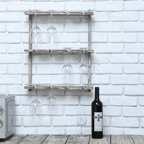 img 3 attached to MyGift Distressed Barnwood Brown Wall Mounted 12 Wine Glass Holder Rack: Stylishly Showcase Your Stemware