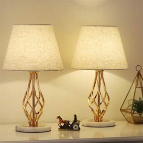 img 1 attached to 🌟 Set of 2 HAITRAL Gold Table Lamps - Vintage Nightstand Lamps for Bedroom, Living Room - Ideal Gifts, Bedside Table Lamps with Marble Base & Linen Fabric Shade