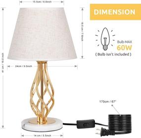 img 3 attached to 🌟 Set of 2 HAITRAL Gold Table Lamps - Vintage Nightstand Lamps for Bedroom, Living Room - Ideal Gifts, Bedside Table Lamps with Marble Base & Linen Fabric Shade