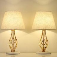 🌟 set of 2 haitral gold table lamps - vintage nightstand lamps for bedroom, living room - ideal gifts, bedside table lamps with marble base & linen fabric shade логотип