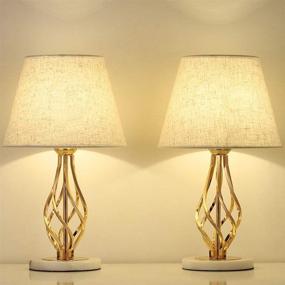 img 4 attached to 🌟 Set of 2 HAITRAL Gold Table Lamps - Vintage Nightstand Lamps for Bedroom, Living Room - Ideal Gifts, Bedside Table Lamps with Marble Base & Linen Fabric Shade