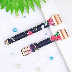 img 2 attached to 🌸 Joyozy Leather Band for Fitbit Charge 2: Slim Classic Genuine Leather Wristband Fitness Strap Women Men - Floral A Design with Rosegold Buckle