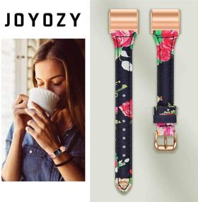 img 1 attached to 🌸 Joyozy Leather Band for Fitbit Charge 2: Slim Classic Genuine Leather Wristband Fitness Strap Women Men - Floral A Design with Rosegold Buckle