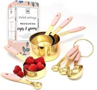 🎀 pink kitchen measuring cups and spoons set - durable 8pc stainless steel measuring cups and spoons with pink silicone handle - stylish pink kitchen decor - lovely pink kitchen accessories - adorable measuring cups logo