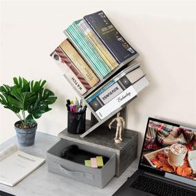 img 3 attached to 📚 LEBOAHOUS Small Tree Bookshelf: 4 Tier Desktop Bookcase with Drawer, Compact Gray Storage Solution for Small Spaces