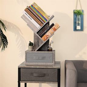 img 2 attached to 📚 LEBOAHOUS Small Tree Bookshelf: 4 Tier Desktop Bookcase with Drawer, Compact Gray Storage Solution for Small Spaces