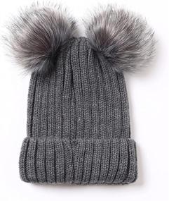 img 3 attached to Stay Cozy and Chic with Roniky Womens Winter Hat: Cable Knit, Silk Satin Lined Beanie with Double Faux Fur Pom Pom Ears for Women and Girls