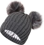 stay cozy and chic with roniky womens winter hat: cable knit, silk satin lined beanie with double faux fur pom pom ears for women and girls logo