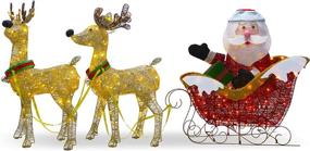 img 4 attached to 🎄 34 Inch National Tree Company Pre-lit Artificial Christmas Décor with White Lights and Ground Stakes - Reindeer and Santa's Sleigh